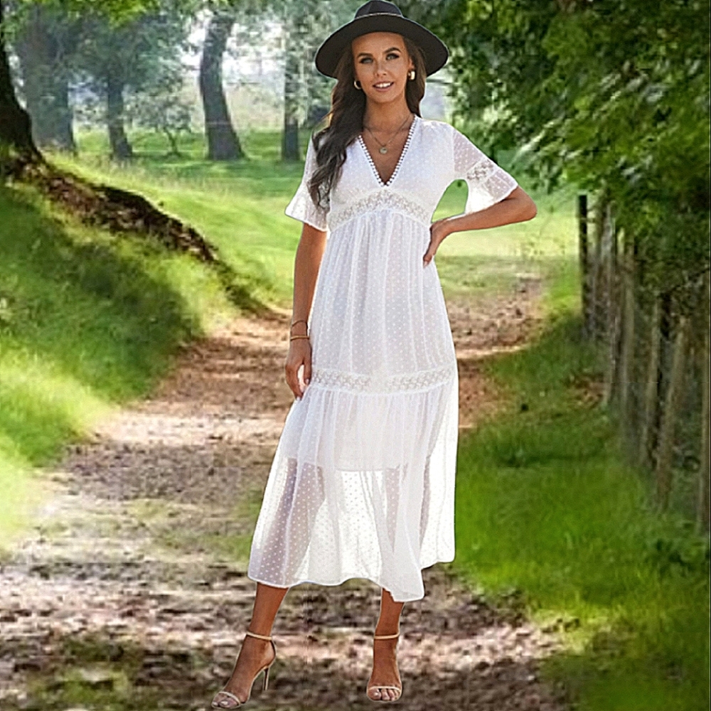 White Lace Maxi Dress - Picture 4 of 14
